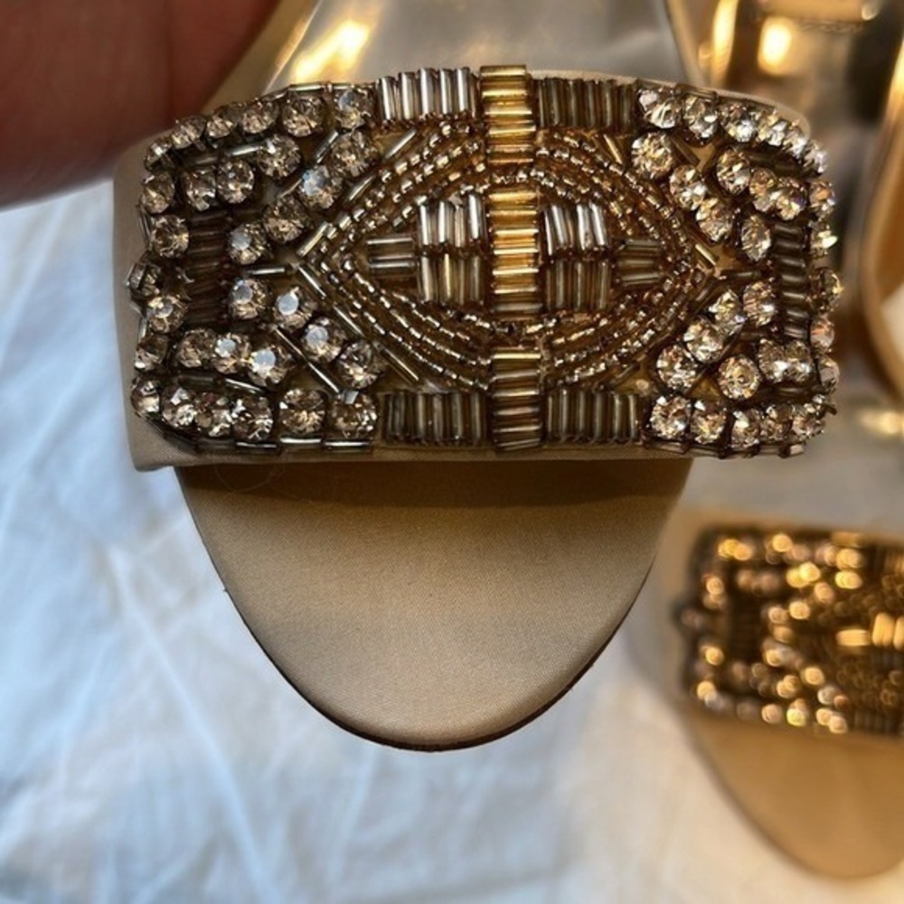 Badgley Mischka Rhinestone Silk Peeptoe Shoes Heels Open Toe Summer Blush 8.5 - Picture 4 of 16